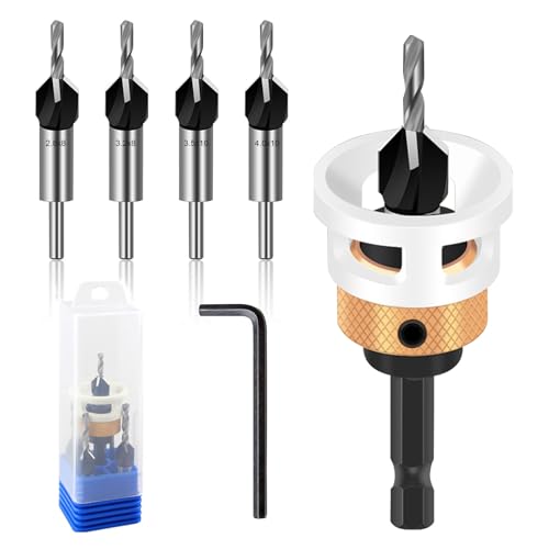 6 tlg Kegelsenker-Bohrer-Set, Bohrsenker mit Tiefenanschlag, Senker Holzbohrer mit 1/4" Hex Schaft, Senkbohrer Holz 2.8*8, 3.2*8, 3.5*10, 4.0*10 aus HSS-M2, Präzise Bohrungen für Holzverarbeitung 6 tlg Kegelsenker-Bohrer-Set, Bohrsenker mit Tiefenanschlag, Senker Holzbohrer mit 1/4" Hex Schaft, Senkbohrer Holz 2.8*8, 3.2*8, 3.5*10, 4.0*10 aus HSS-M2, Präzise Bohrungen für Holzverarbeitung von Chingcoo