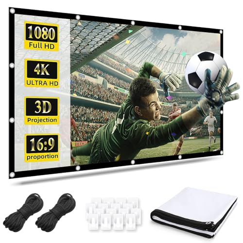 Leinwand Beamer 100 Zoll Projektionsleinwand - 16:9 HD Beamer Leinwand, Tragbare Faltbarer Projektor Leinwand mit Haken, Seilen, Anti-Falten Doppelseitige Projektion für Büro, Camping und Heimkino von Chingcoo