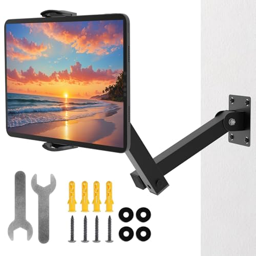 Chingcoo Tablet Wandhalterung,Tablet Halterung Einstellbar Faltbar für 4-13 Zoll, 360° drehbar iPad Wandhalterung 10-45cm Kompatibel für Switch, Kindle, iPhone, iPad für Büro Zuhause von Chingcoo