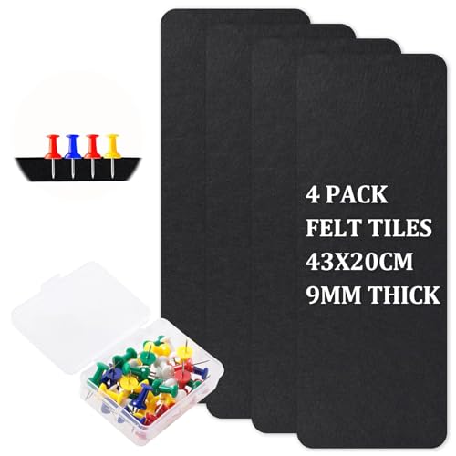 Chingcoo 4 Stück Filz Pinnwand Große Selbstklebend, 43x20cm Foto Pinnwand Filz, Filzboard Memotafeln Selbstklebend mit Pins für Zuhause Büro Klassenzimmer Wanddekoration von Chingcoo