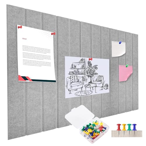 Chingcoo 60 x 40cm Filz Pinnwand, Dekorative Faltbare Fototafel Filzboard Memotafeln, Große Pinnwand Filz Selbstklebend für Zuhause Büro Klassenzimmer Wanddekoration, Hellgrau von Chingcoo