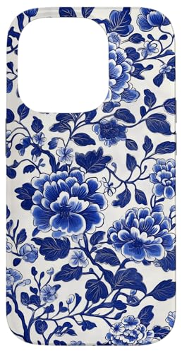 Blaue Chinoiserie Blumenmuster Vintage Floral Hülle für iPhone 14 Pro von Chinoiserie Flower Pattern Gifts