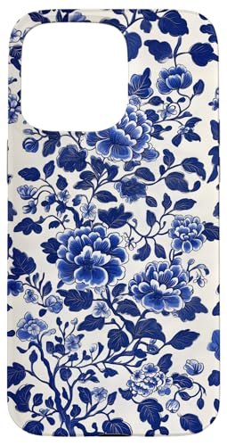 Blaue Chinoiserie Blumenmuster Vintage Floral Hülle für iPhone 15 Pro Max von Chinoiserie Flower Pattern Gifts