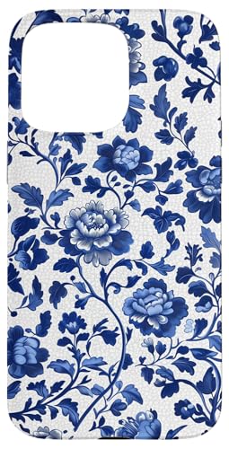 Blaue Chinoiserie Blumenmuster Vintage Floral Hülle für iPhone 15 Pro Max von Chinoiserie Flower Pattern Gifts