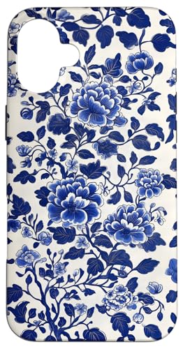 Blaue Chinoiserie Blumenmuster Vintage Floral Hülle für iPhone 16 Plus von Chinoiserie Flower Pattern Gifts