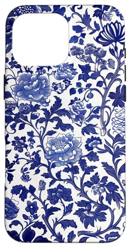 Blaue Chinoiserie Blumenmuster Vintage Floral Hülle für iPhone 16 Pro Max von Chinoiserie Flower Pattern Gifts