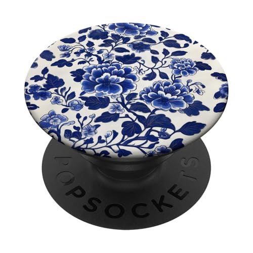 Blaue Chinoiserie Blumenmuster Vintage Floral PopSockets Klebender PopGrip von Chinoiserie Flower Pattern Gifts