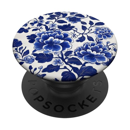 Blaue Chinoiserie Blumenmuster Vintage Floral PopSockets Klebender PopGrip von Chinoiserie Flower Pattern Gifts