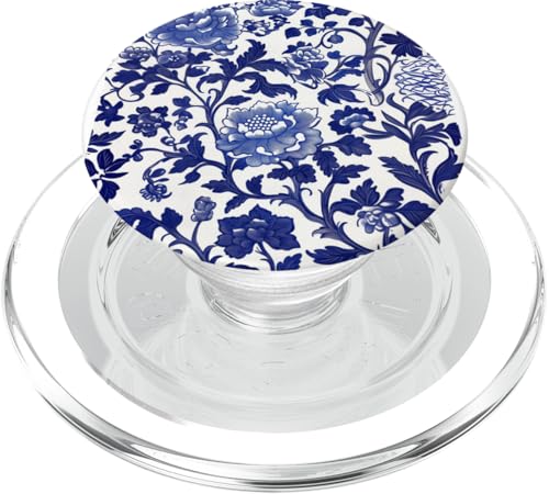 Blaue Chinoiserie Blumenmuster Vintage Floral PopSockets PopGrip für MagSafe von Chinoiserie Flower Pattern Gifts