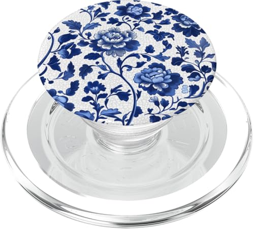 Blaue Chinoiserie Blumenmuster Vintage Floral PopSockets PopGrip für MagSafe von Chinoiserie Flower Pattern Gifts