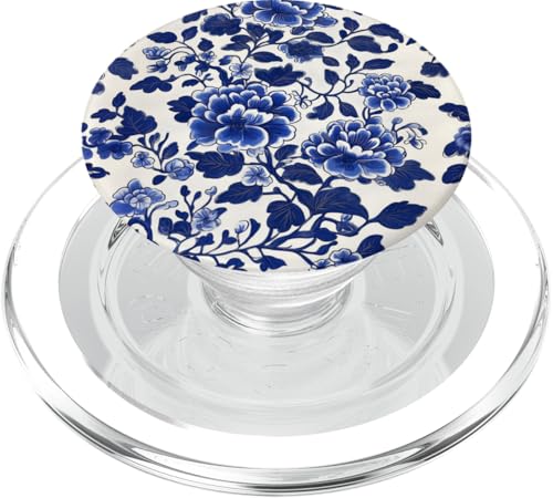 Blaue Chinoiserie Blumenmuster Vintage Floral PopSockets PopGrip für MagSafe von Chinoiserie Flower Pattern Gifts