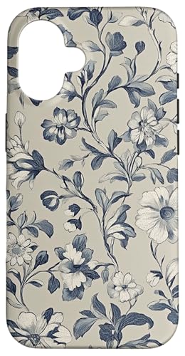 Chinoiserie Blumenmuster Vintage Floral Blau Beige Hülle für iPhone 16 von Chinoiserie Flower Pattern Gifts