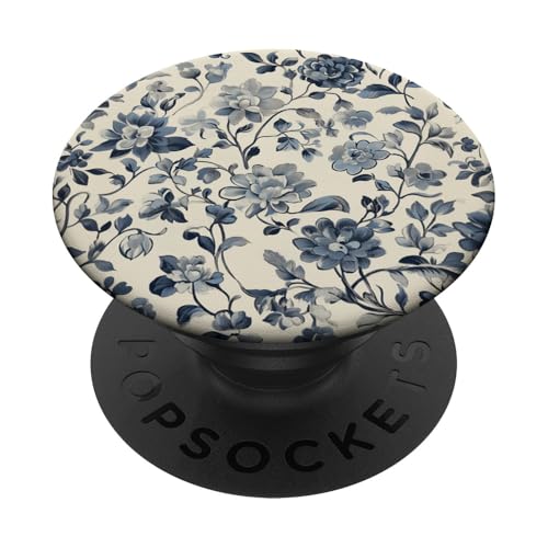 Chinoiserie Blumenmuster Vintage Floral Blau Beige PopSockets Klebender PopGrip von Chinoiserie Flower Pattern Gifts