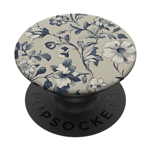 Chinoiserie Blumenmuster Vintage Floral Blau Beige PopSockets Klebender PopGrip von Chinoiserie Flower Pattern Gifts