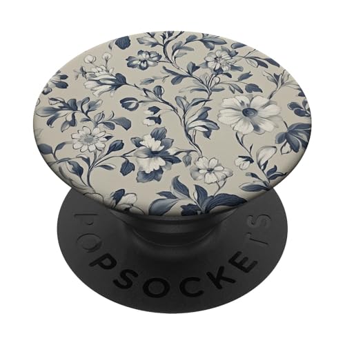 Chinoiserie Blumenmuster Vintage Floral Blau Beige PopSockets Klebender PopGrip von Chinoiserie Flower Pattern Gifts
