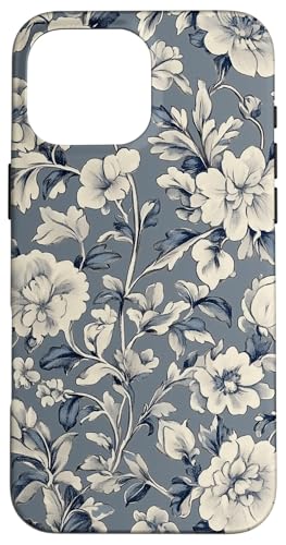 Chinoiserie Blumenmuster Vintage Floral Blau Grau Hülle für iPhone 16 Pro Max von Chinoiserie Flower Pattern Gifts