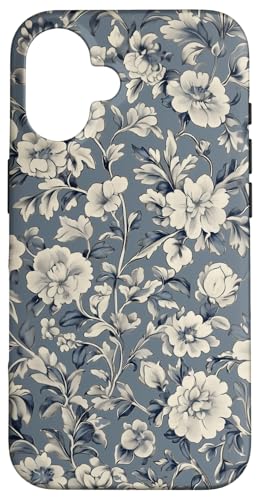 Chinoiserie Blumenmuster Vintage Floral Blau Grau Hülle für iPhone 16 von Chinoiserie Flower Pattern Gifts
