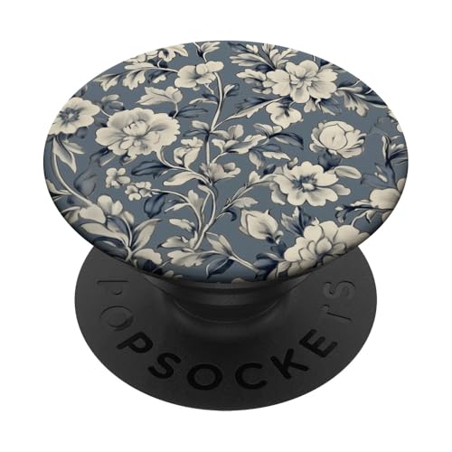 Chinoiserie Blumenmuster Vintage Floral Blau Grau PopSockets Klebender PopGrip von Chinoiserie Flower Pattern Gifts