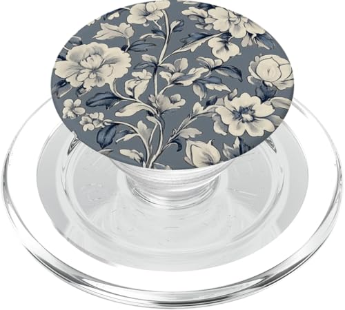 Chinoiserie Blumenmuster Vintage Floral Blau Grau PopSockets PopGrip für MagSafe von Chinoiserie Flower Pattern Gifts