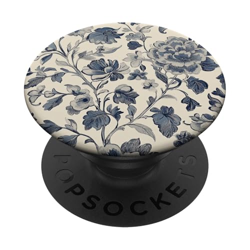 Chinoiserie Blumenmuster Vintage Floral Grau Beige PopSockets Klebender PopGrip von Chinoiserie Flower Pattern Gifts