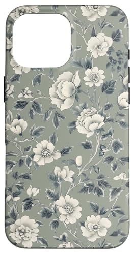 Chinoiserie Blumenmuster Vintage Floral Grau Grün Hülle für iPhone 16 Pro Max von Chinoiserie Flower Pattern Gifts