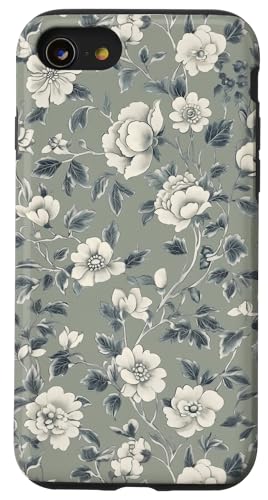 Chinoiserie Blumenmuster Vintage Floral Grau Grün Hülle für iPhone SE (2020) / 7 / 8 von Chinoiserie Flower Pattern Gifts