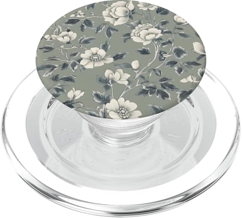 Chinoiserie Blumenmuster Vintage Floral Grau Grün PopSockets PopGrip für MagSafe von Chinoiserie Flower Pattern Gifts