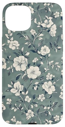 Chinoiserie Blumenmuster Vintage Floral Grau Salbeigrün Hülle für iPhone 15 Plus von Chinoiserie Flower Pattern Gifts