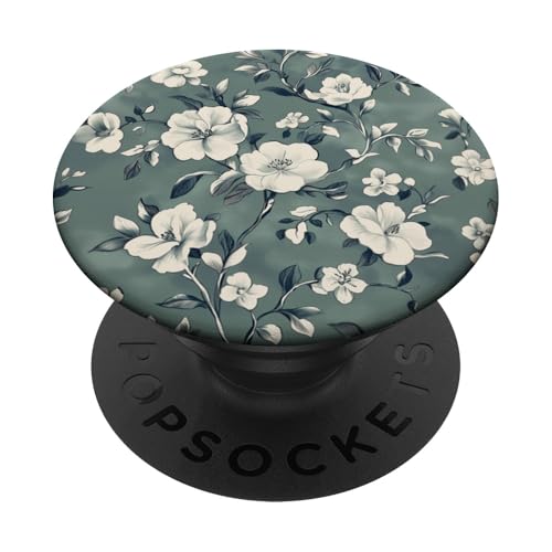 Chinoiserie Blumenmuster Vintage Floral Grau Salbeigrün PopSockets Klebender PopGrip von Chinoiserie Flower Pattern Gifts