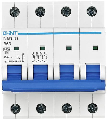 Chint 179726 NB1-63 4P B10 6kA DB Leitungsschutzschalter 4polig 10A 240 V, 415V von Chint