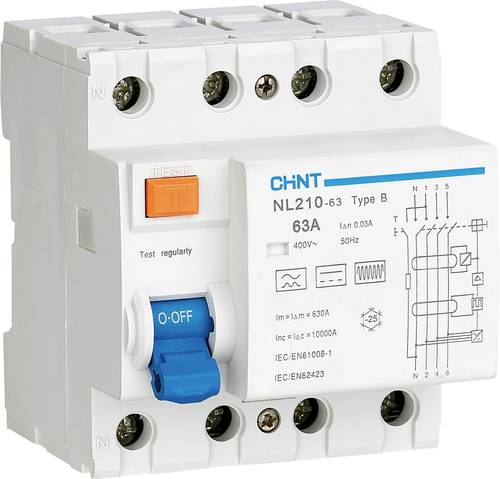 Chint 782001 Fehlerstrom-Schutzschalter allstromsensitiver FI B/10 kA 3polig 40A 0.03A von Chint