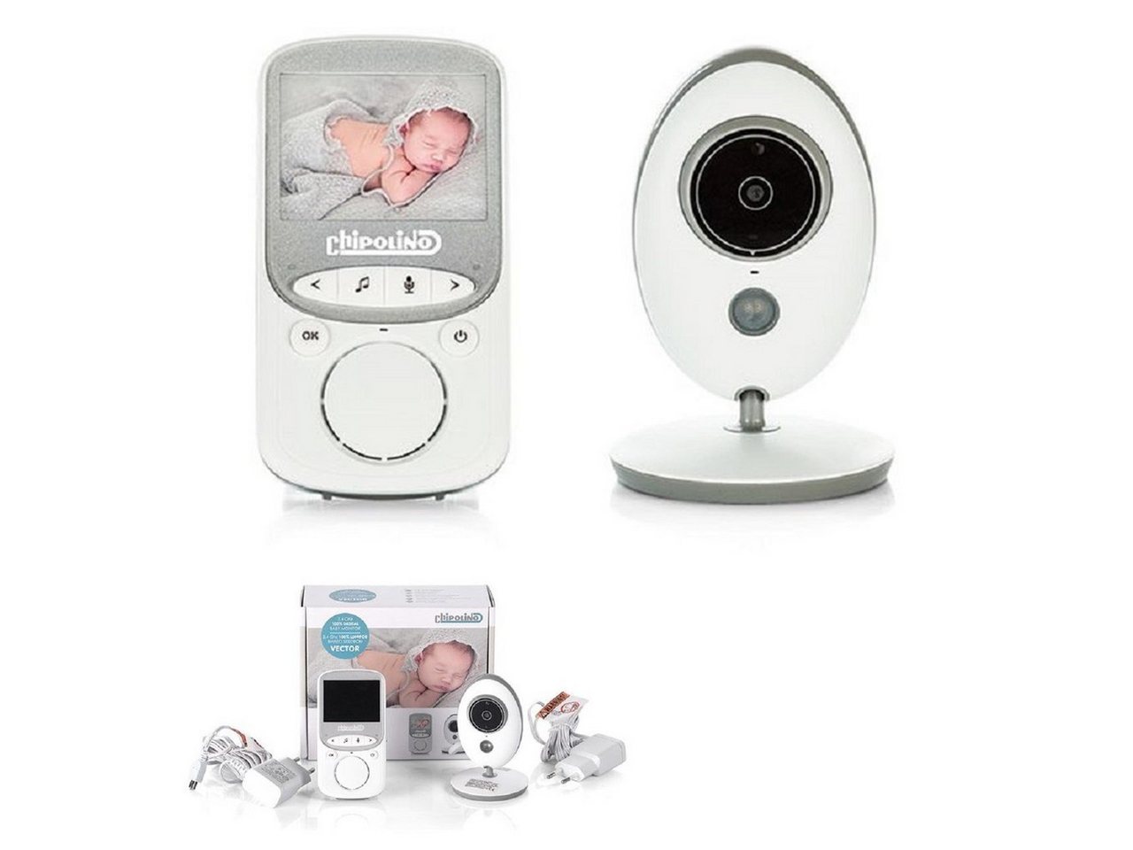Chipolino Video-Babyphone Babyphone Vector mit Kamera, mit Kamera Farbdisplay Nachtsicht Temperaturanzeige von Chipolino