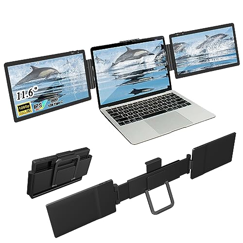 12" Dual Triple Portable Laptop Monitor Bildschirm Extender, tragbarer Monitor für Laptop, Computermonitor FHD Display Type-C für Windows & Mac, funktioniert mit 13-16 Zoll Laptops(Nicht für Chrom) von Chiusuet