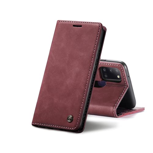 Chocoyi Schutzhülle aus Kunstleder für Samsung Galaxy A21S, Schutzhülle aus PU-Leder, Brieftasche, Magnetverschluss, Kartenfächer, Standfunktion, Rot von Chocoyi