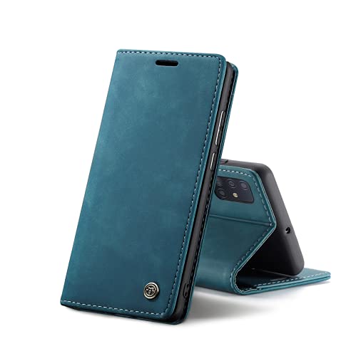 Chocoyi Schutzhülle aus Kunstleder für Samsung Galaxy A71, Schutzhülle aus PU-Leder, Brieftasche, Magnetverschluss, Kartenfächer, Standfunktion, Blau von Chocoyi