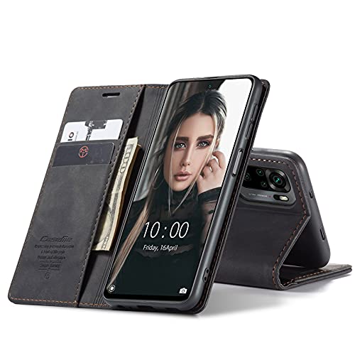 Chocoyi Schutzhülle aus Leder für Xiaomi Redmi Note 10 4G/Note 10S, Schutzhülle aus PU-Leder, Brieftasche, Magnetverschluss, Kartenfächer, Standfunktion, Schwarz von Chocoyi