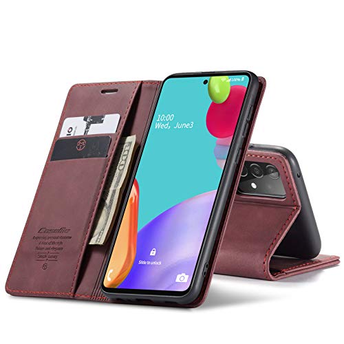 Chocoyi Schutzhülle aus Leder für Samsung Galaxy A52 4G/5G, Schutzhülle aus PU-Leder, Brieftasche, Magnetverschluss, Kartenfächer, Standfunktion, Rot von Chocoyi