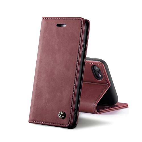 Chocoyi Schutzhülle aus Leder für iPhone 6/6S/7/8 Plus, Schutzhülle, PU-Leder, Brieftasche, Magnetverschluss, Kartenfächer, Standfunktion, Rot von Chocoyi