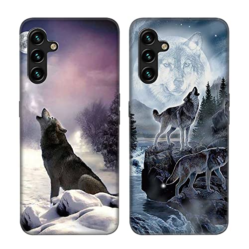 Choeeu 2 Stück Hülle für Samsung Galaxy A14 5G / 4G Dünn Silikon Handyhülle mit Tier Muster Motiv für Mädchen Frauen Jungen Männer Stoßfeste Weich Case Schutzhülle für Galaxy A14 5G - Wolf von Choeeu