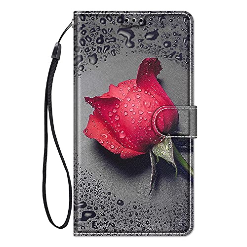 ChoosEU Handyhülle für Huawei P Smart 2019 / Honor 10 Lite Leder Hülle, Muster Handytasche Flip Case Schutzhülle Silikon Bumper Motive Klapphülle, Stoßfeste Klappbar Lederhülle Cover - Rote Rose von Choeeu