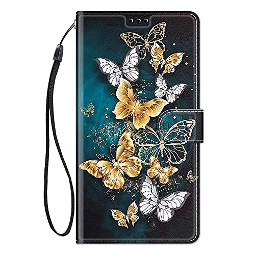 ChoosEU Handyhülle für Huawei P20 Lite 2018 Leder Hülle, Muster Handytasche Flip Case Schutzhülle Silikon Bumper Motive Klapphülle, Stoßfeste Klappbar Lederhülle Cover - Gold Schmetterling von Choeeu