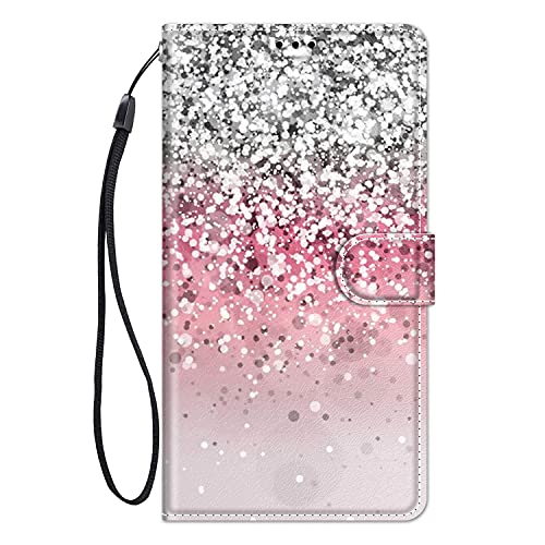 ChoosEU Hülle für Samsung Galaxy A14 5G / 4G Klapphülle Muster Handytasche Leder Schutzhülle Flip Case Stoßfeste Silikon Motive Handyhülle Motiv Klappbar Lederhülle Galaxy A14 5G Cover - Silber Rosa von Choeeu