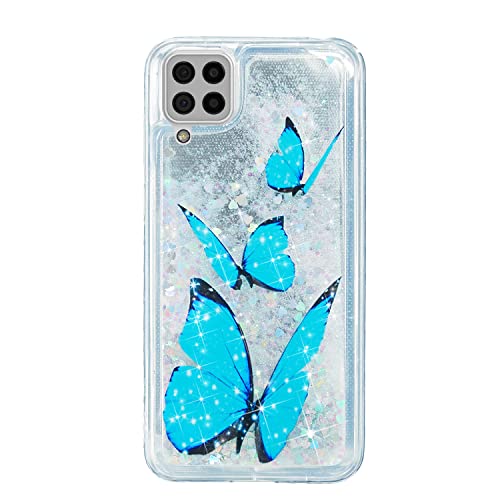 ChoosEU Hülle für Samsung Galaxy A22 4G / M32 4G / M22 Glitzer Transparent Muster Design Flüssig Silikon Handyhülle Treibsand Weich Durchsichtig Schutzhülle Stoßfest Soft Case - Blau Schmetterling von Choeeu