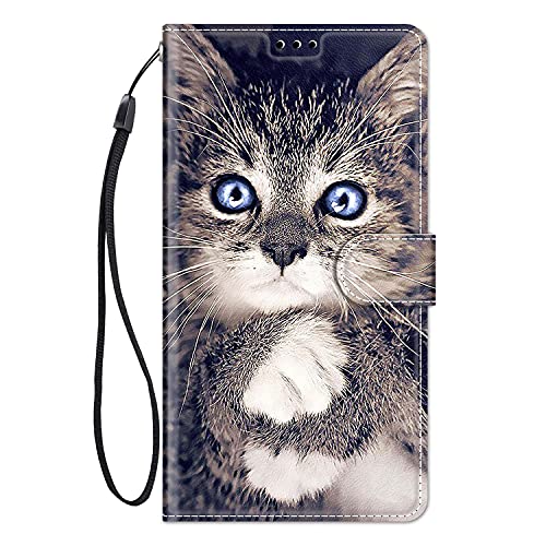 ChoosEU Hülle für Samsung Galaxy A34 5G Klapphülle Muster Handytasche PU Leder Schutzhülle Flip Case Stoßfeste Silikon Motive für Mädchen Handyhülle Motiv Klappbar Lederhülle Cover - Grau Katze von Choeeu