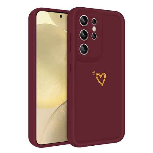 ChoosEU Hülle für Samsung Galaxy S24 Ultra Dünn Silikon Handyhülle mit Liebesherz Love Muster Motiv für Mädchen Frauen Jungen Männer Stoßfeste Kratzfeste Weich Case Griffige Schutzhülle - Weinrot von Choeeu