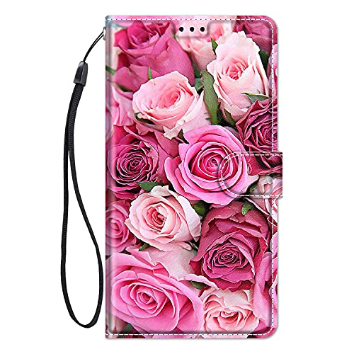 ChoosEU Hülle für Xiaomi Redmi Note 12 5G / Poco X5 5G Klapphülle Muster Handytasche Leder Schutzhülle Flip Case Stoßfeste Silikon Motive Handyhülle Motiv Klappbar Lederhülle Cover - Pink Rose von Choeeu