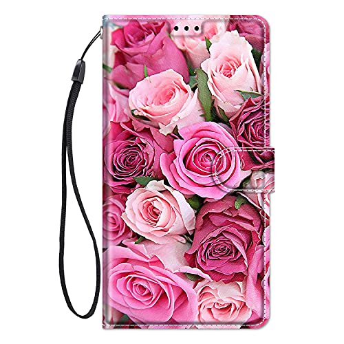 ChoosEU Hülle für iPhone 15 Klapphülle Muster Handytasche Leder Schutzhülle Flip Case Stoßfeste Silikon Motive für Mädchen Handyhülle Motiv Klappbar Lederhülle Cover iPhone 15 - Pink Rose von Choeeu