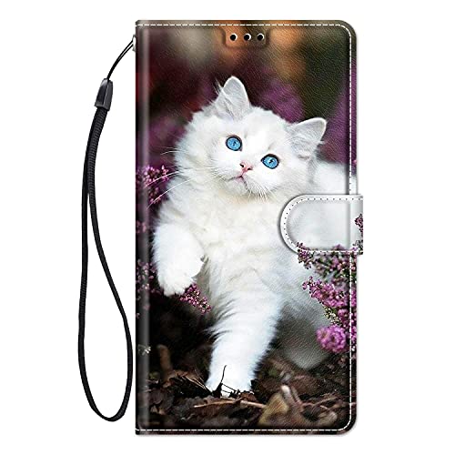 ChoosEU Hülle für iPhone 15 Klapphülle Muster Handytasche Leder Schutzhülle Flip Case Stoßfeste Silikon Motive für Mädchen Handyhülle Motiv Klappbar Lederhülle Cover iPhone 15 - Weiß Katze von Choeeu