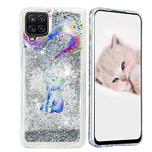 ChoosEU Kompatibel mit Samsung Galaxy A12 / M12 Hülle Glitzer Transparent Design, Flüssig Bumper Silikon Handyhülle, Treibsand Weich Schutzhülle, Stoßfest Mädchen Frauen Case - Elefant von Choeeu