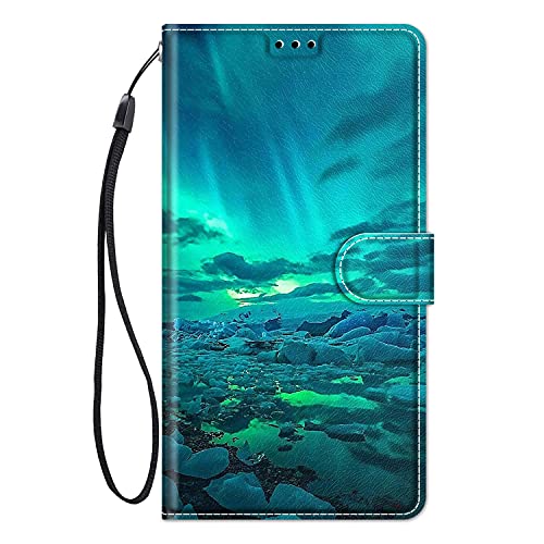 ChoosEU Leder Hülle für Samsung Galaxy A22 5G Klapphülle, Muster Handytasche Schutzhülle Flip Case Stoßfeste Silikon Motive Handyhülle, Klappbar Lederhülle für Galaxy A22 5G Cover - Grünes Licht von Choeeu